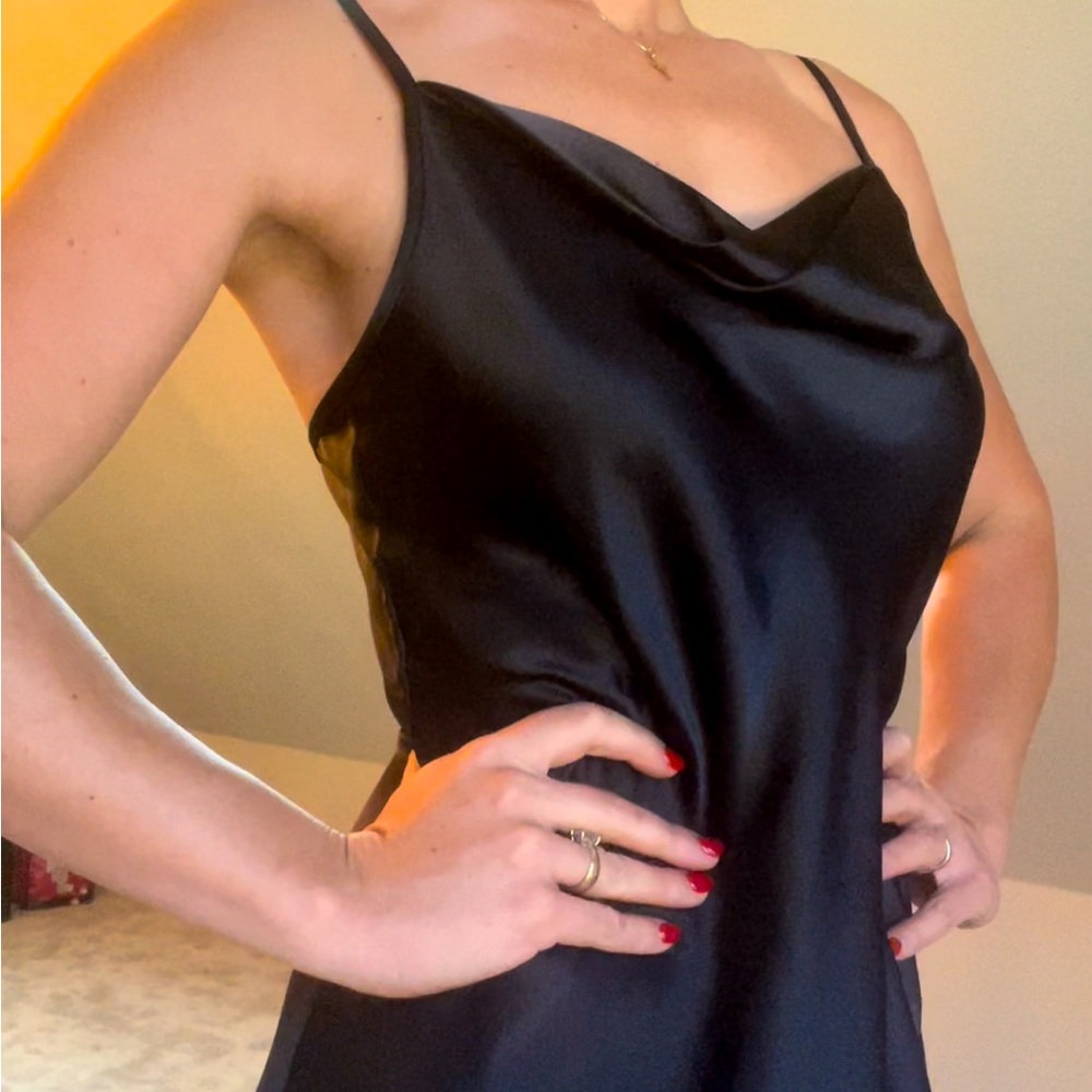 BEBE Black Satin Slip Dress Large